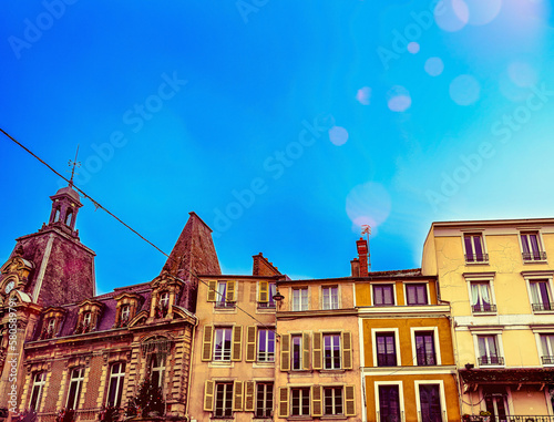 Street view of old village Fontainebleau in France photo