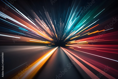 Long exposure of fast motion night car lights