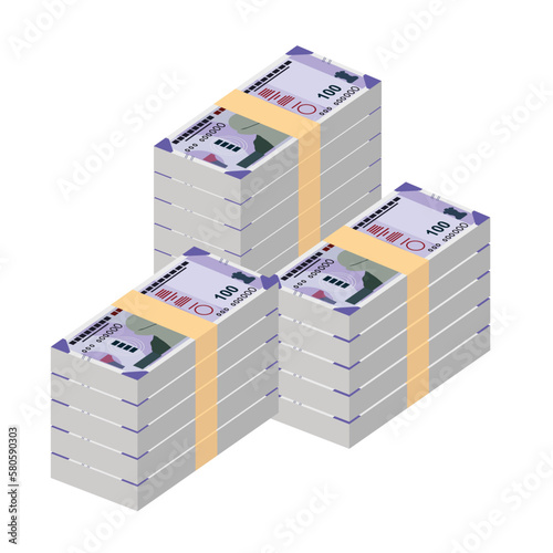 Indian Rupee Vector Illustration. India, Bhutan money set bundle banknotes. Paper money 100 INR. Flat style. Isolated on white background. Simple minimal design.