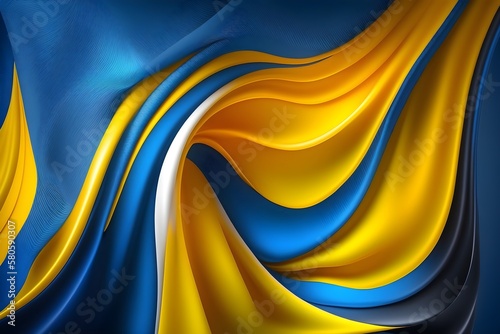 Blue and gold silk fabric textile material waving background