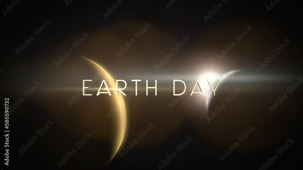 Earth Day with yellow planeta and light of stars in space, motion abstract futuristic, cosmos and sci-fi style background