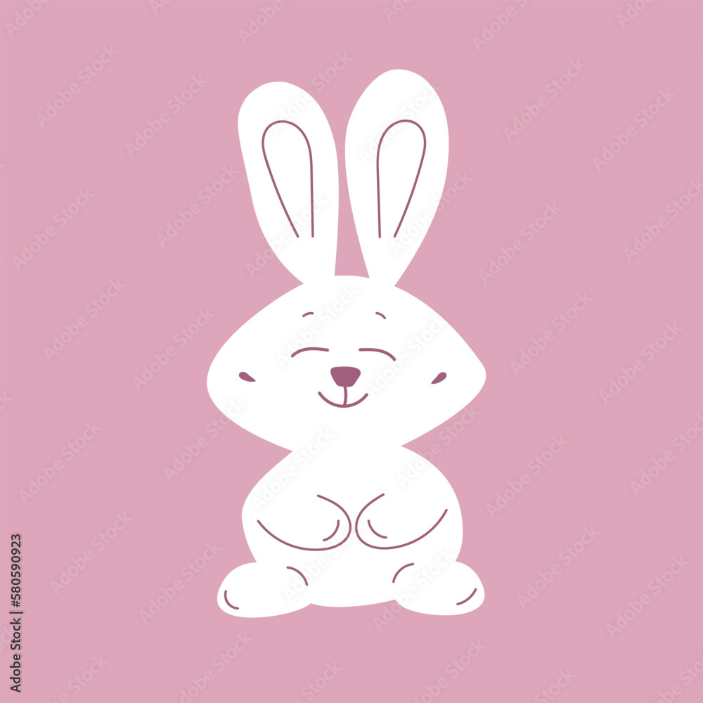 Cute white bunny on a pink background. Image for children's theme, easter theme Cute white bunny on a pink background. Image for children's theme, easter theme
