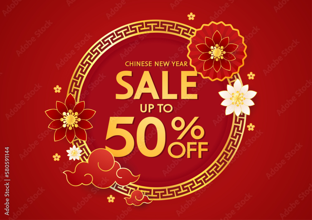 Naklejka premium Chinese new year sale banner. Happy Chinese new year 2024. Chinese New Year Sale Promotion Template.