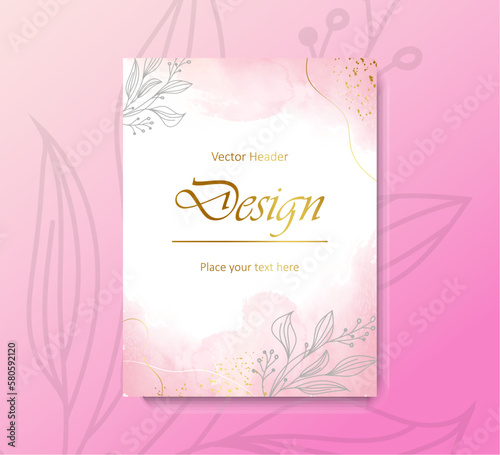 Abstract background with floral decoration, pink watercolor with space for text. Template for posters, invitations, banners, social media stories and posts in a minimalist style. Vector illustration.