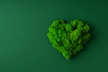 World earth day concept with green plant heart on green background,