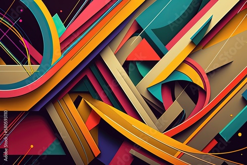 3D abstract background design with geometric shapes and patterns. Dynamic and energetic, futuristic and technological, creative and innovative, inspiring and captivating. Generative AI