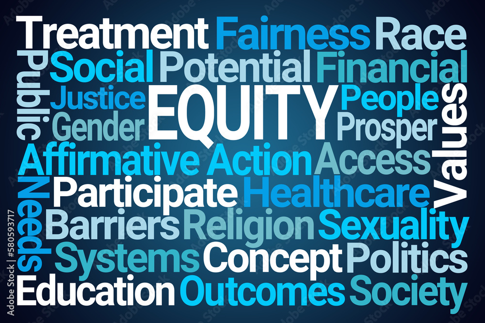 Equity Word Cloud on Blue Background