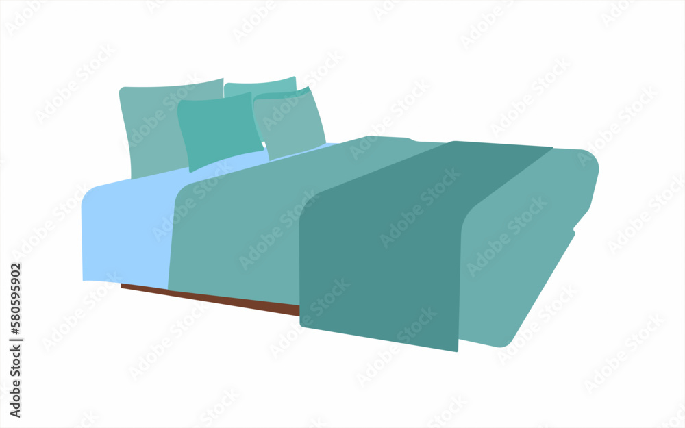 Double bed with green bedsheet and pillow for bedroom. Double bed with green bedsheet and pillow for bedroom.