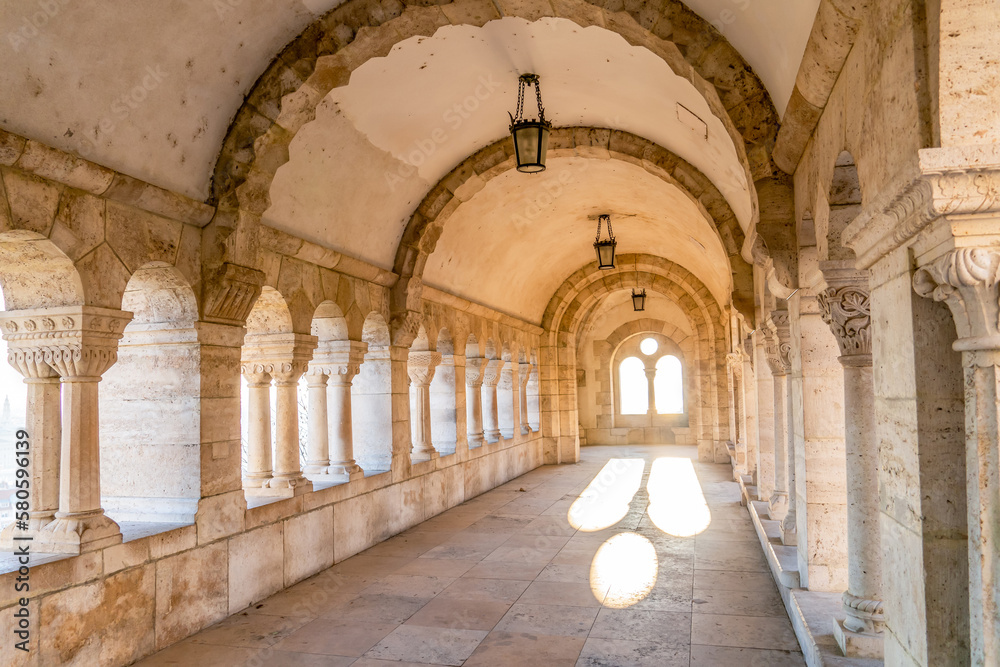 Beautiful archway at Fisherman's Bastion in Budapest city, Hungary, Europe