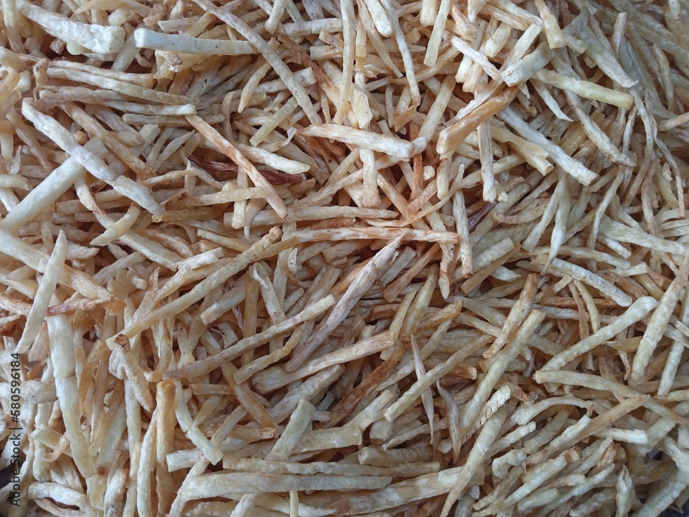 close up of taro chips that have been fried but not yet seasoned