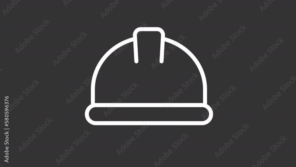 Animated hard hat white line icon. Safe headwear. Trauma prevention. Loop HD video with chroma key, alpha channel on transparent background, black solid background. Outline motion graphic animation Animated hard hat white line icon. Safe headwear. Trauma prevention. Loop HD video with chroma key, alpha channel on transparent background, black solid background. Outline motion graphic animation