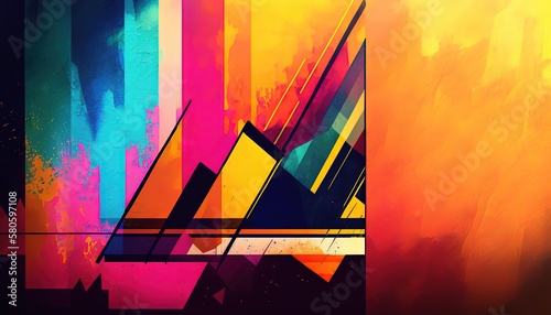abstract background in vintage pop style grungy color texture and geometric   Generative Ai