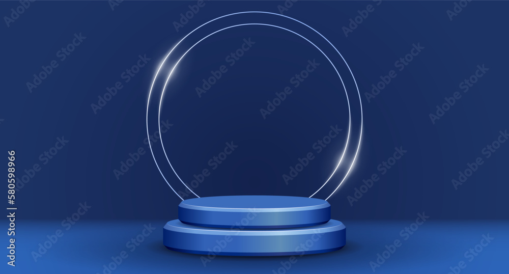Podium on blue background, stage template for presentation. Gentle backdrop for advertising and premium banners, posters, billboards, signs and websites. Vector illustration