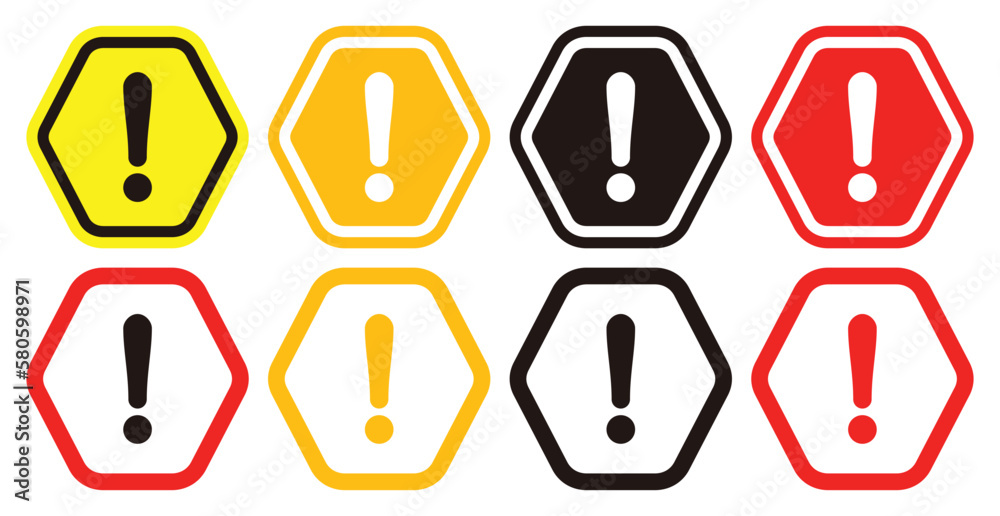 Vector set of danger signs, warning signs, attention signs, exclamation marks. Danger warning icon. Vector set of danger signs, warning signs, attention signs, exclamation marks. Danger warning icon.