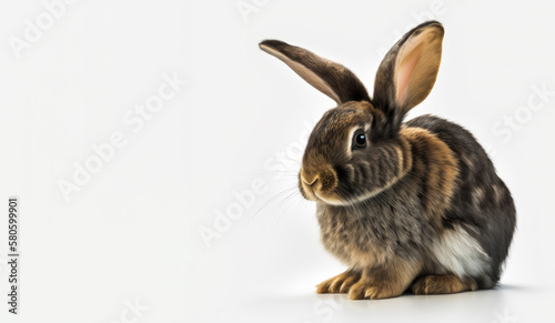 Rabbit sitting in front of white background. Generative AI.