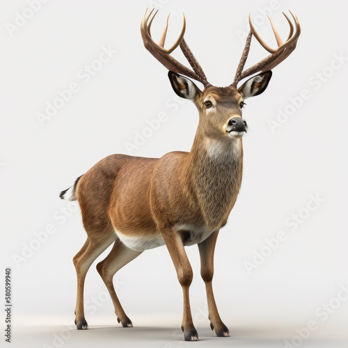 3d model of deer with large antlers. Generative AI. © valentyn640