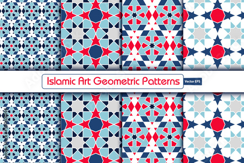 Islamic Art Geometric Patterns, Arabesque design decorative collection, background islamic ornament vector image