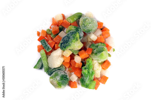 fresh frozen vegetables including broccoli, celera, onion, broccoli on white background photo