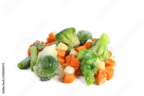 fresh frozen vegetables including broccoli, celera, onion, broccoli on white background photo