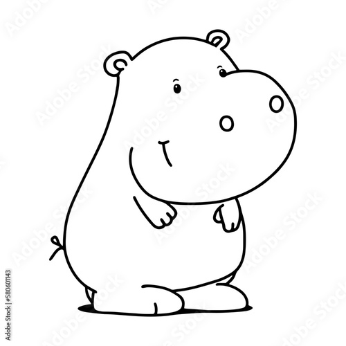 Coloring page with cute little hippo.