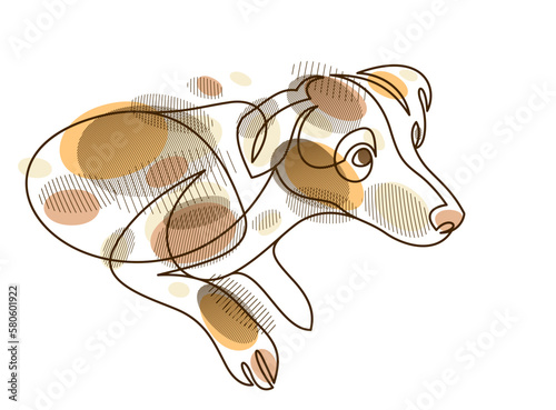 Funny dog linear vector ill...