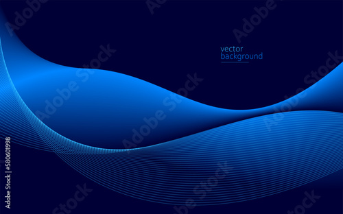 Smooth flow of wavy shape with gradient vector abstract background, dark blue design curve line energy motion, relaxing music sound or technology. © Sylverarts