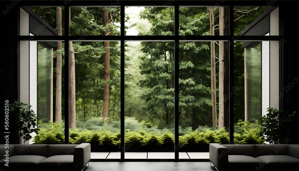 glass window wall view nature theme | living room with nature behind