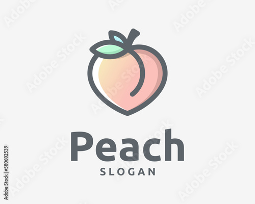 Peach Fruit Peaches Fresh Delicious Sweet Juicy Food Cute Cartoon Funny Modern Vector Logo Design