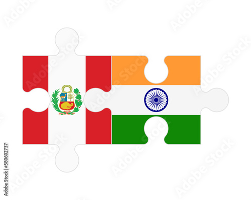 Puzzle of flags of Peru and India, vector