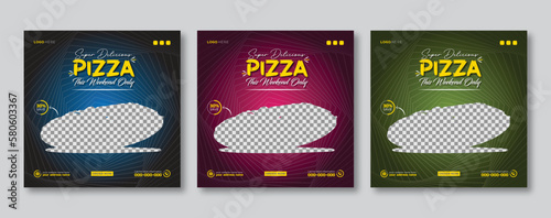 Delicious pizza and food menu social media post banner or editable square food banner design template