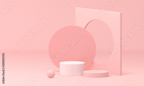 Pedestal pink 3d showcase geometric showroom design for product promo presentation realistic vector
