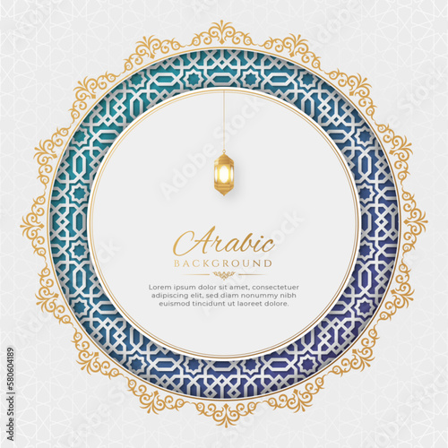 Arabic Islamic Elegant White and golden Luxury Ornamental Background with Arabic Border Pattern