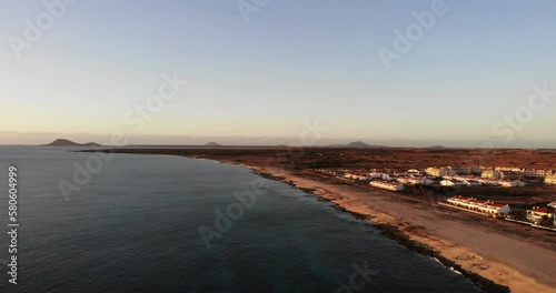 Wallpaper Mural Aerial Evening Sunset View Of Bikini Beach Coastline With Cape Verde Landscape In Background. Slow Ascending Shot Torontodigital.ca