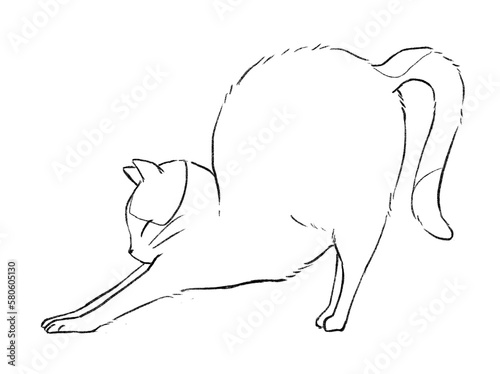 Cat stretches its ass up, line drawing for coloring. © fayfena