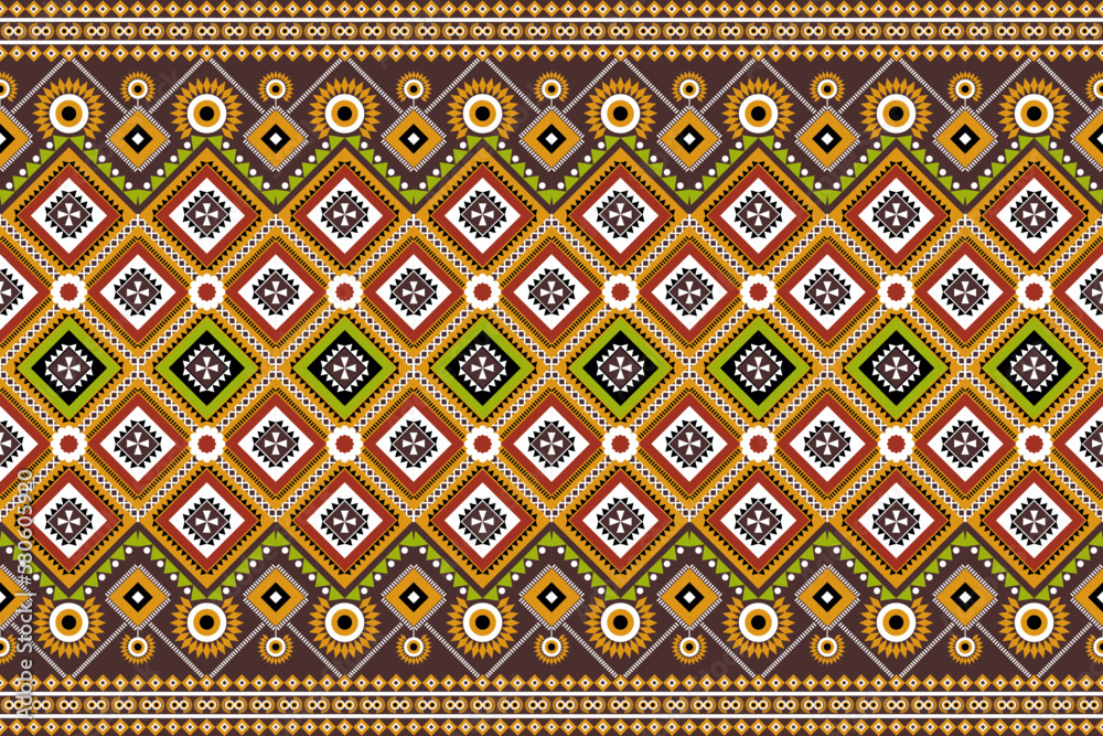 Seamless geometric ethnic asian oriental and tradition pattern design for texture and background. Silk and fabric pattern decoration for carpet, clothing, wrapping and wallpaper