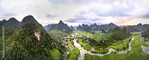 Rice and rice field at Phong Nam village in Trung Khanh, Cao Bang, Vietnam. Landscape of area Trung Khanh, Cao Bang, Vietnam. photo