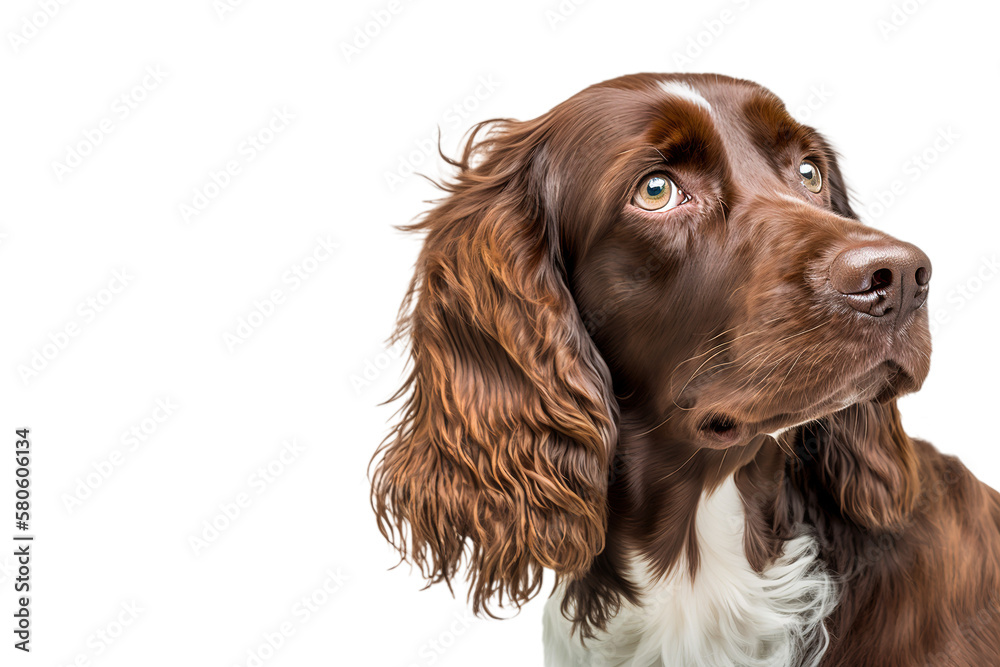 Most beautiful english cocker spaniel isolated on transparent background. Portrait of a cute dog. PNG. digital ai art