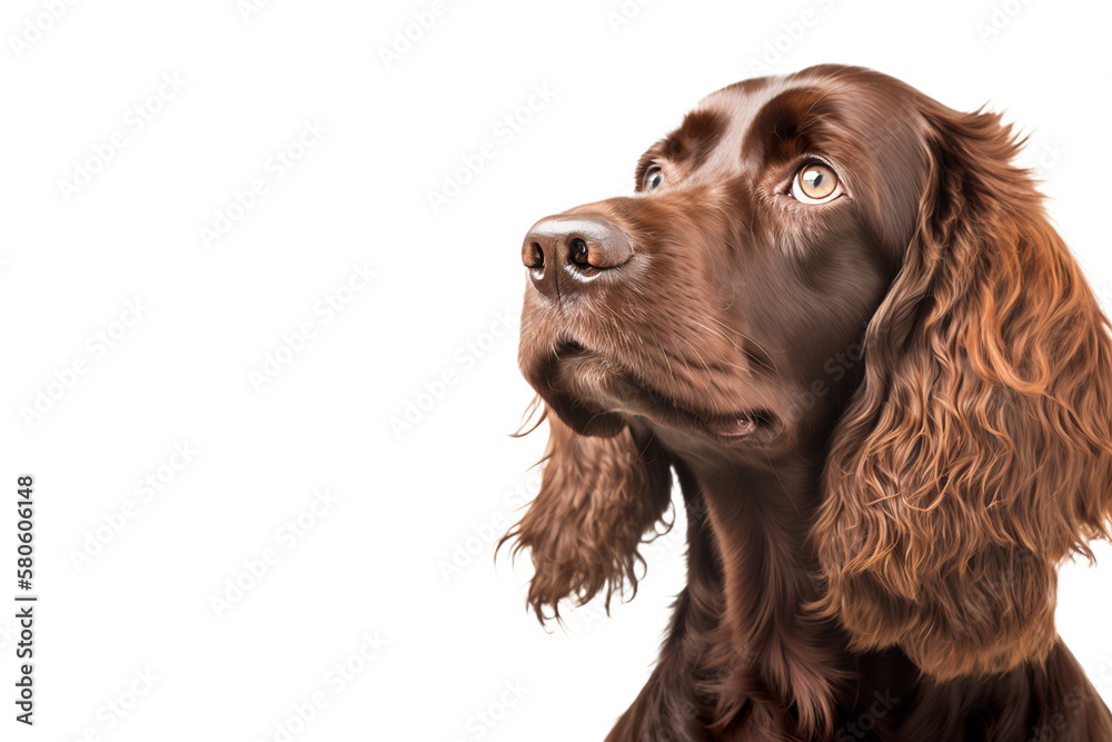 Most beautiful english cocker spaniel isolated on transparent background. Portrait of a cute dog. PNG. digital ai art