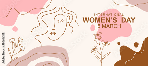 Women's Day sale banner. 8 March posters design with lettering, womens, flowers and decorative elements.