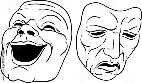 Theater or theatre drama comedy and tragedy masks illustration