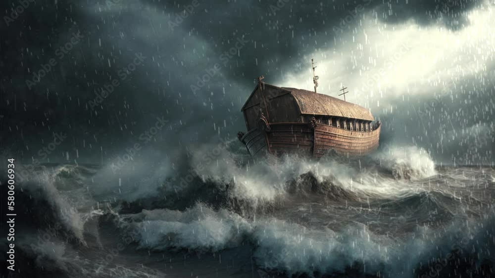 animation - Noah's ark in a stormy sea