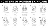 10 steps of korean skin care set. Daily routine for face skin health and beauty