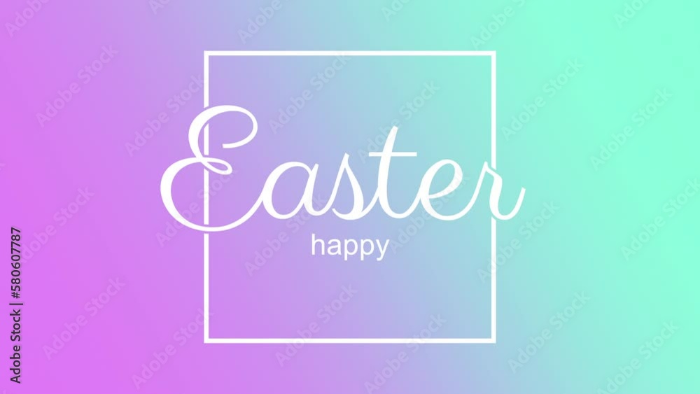 Happy Easter in white frame on modern purple gradient, motion holidays and spring style background