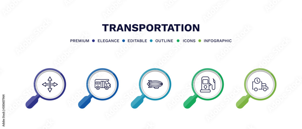 set of transportation thin line icons. transportation outline icons with infographic template. linear icons such as movement, school van, blimp, petrol station, shipping and delivery vector. set of transportation thin line icons. transportation outline icons with infographic template. linear icons such as movement, school van, blimp, petrol station, shipping and delivery vector.