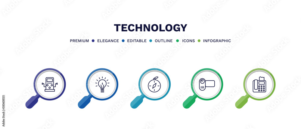 set of technology thin line icons. technology outline icons with infographic template. linear icons such as dialysis, light on, basic compass, video camera front view, telephone with fax vector. set of technology thin line icons. technology outline icons with infographic template. linear icons such as dialysis, light on, basic compass, video camera front view, telephone with fax vector.