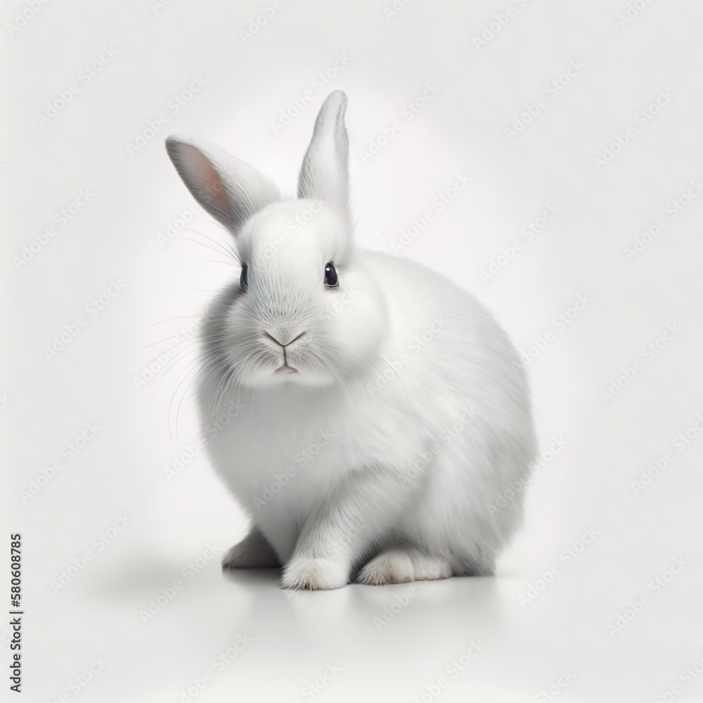 White Easter Bunny Isolated on White Background Generative AI 