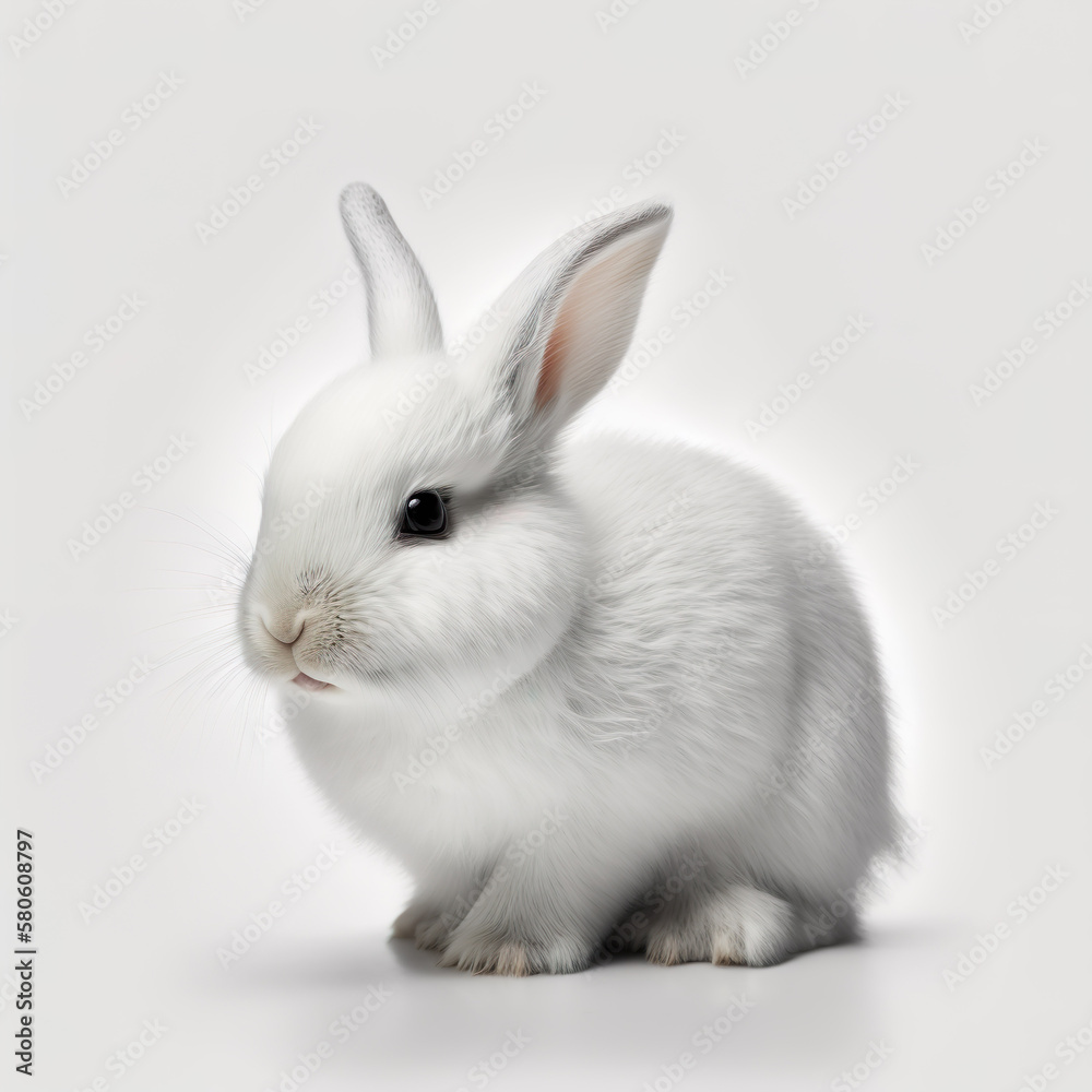 White Easter Bunny Isolated on White Background Generative AI 