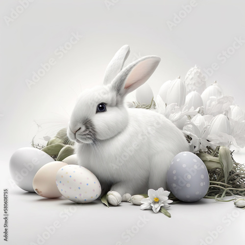Easter Bunny with Eggs Generative AI  © LayerAce.com