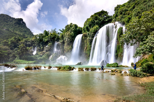 Ban Gioc Waterfall  Cao Bang Province  Vietnam - View panorama of Ban Gioc Waterfall on a sunny beautifull day. This is the largest and most beautiful waterfall in Southeast Asia.