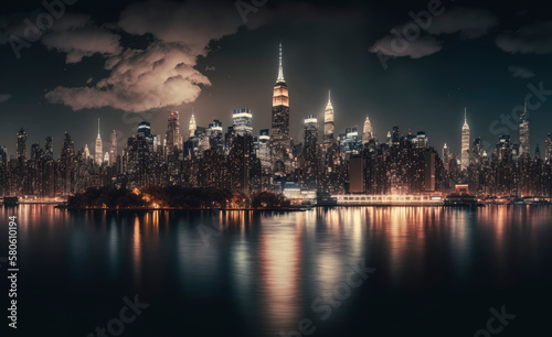 Night skyline of Manhattan  New York City. Generative AI